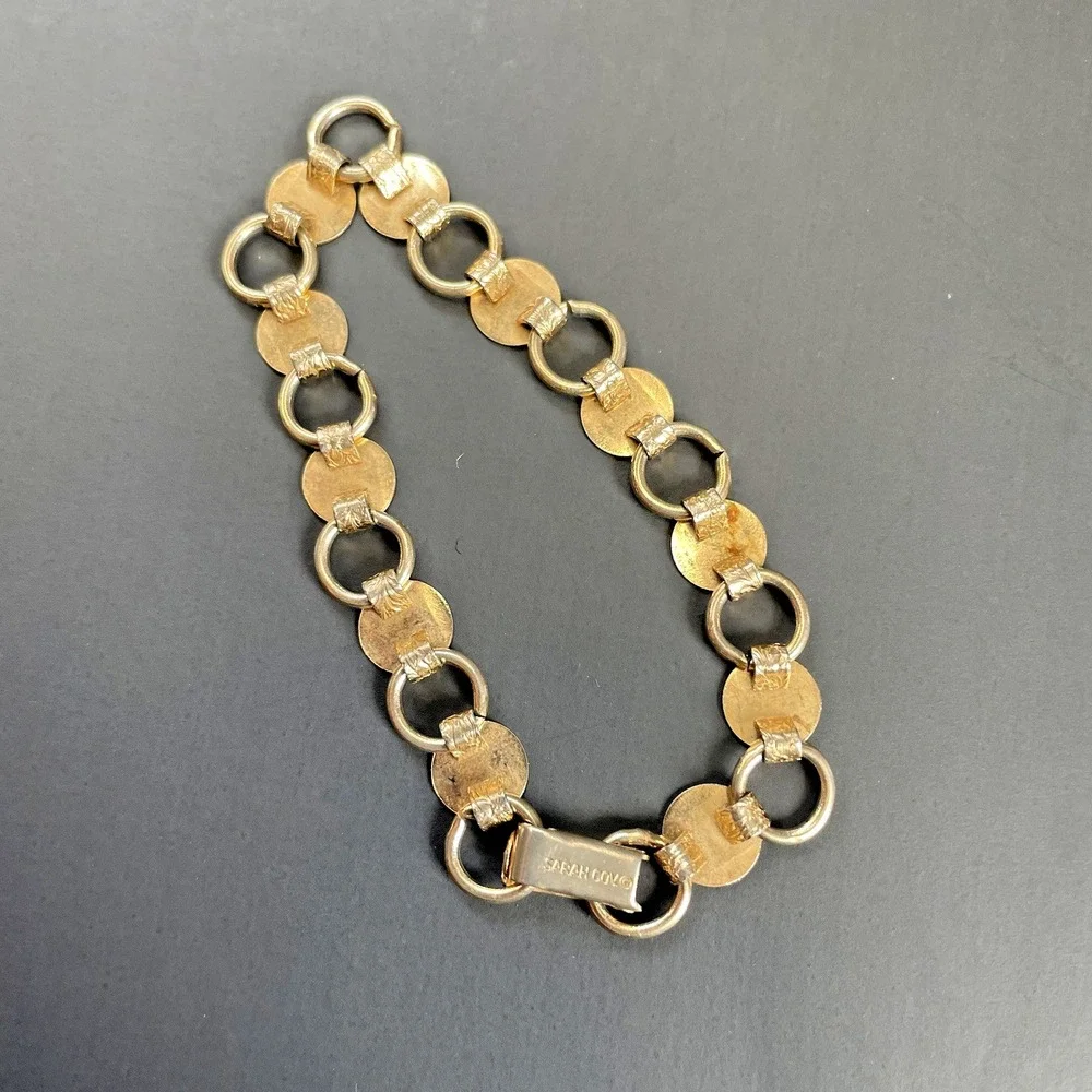 Vintage Sarah Coventry Floral‎ Chain Bracelet Gold Tone 7 inch Retro 70s